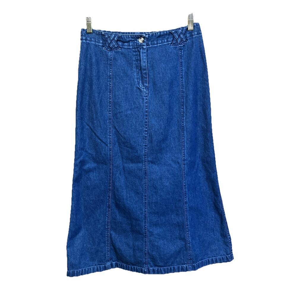 Vintage White Stag Blue Denim Maxi Skirt Y2K Size 6 Boho Casual Western